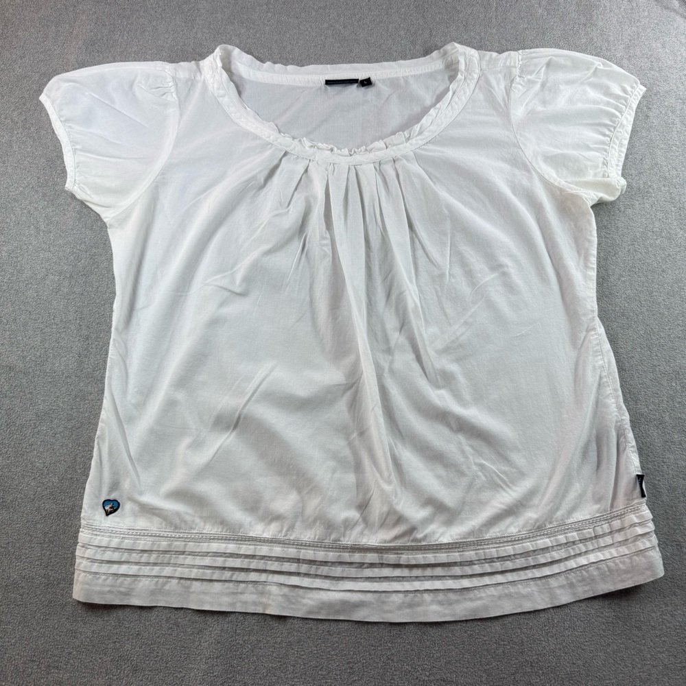 Kuhl Women's Organic Cotton Boho Peasant Blouse with Ruffles in White Size Large